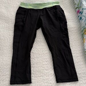 Lululemon Ivivva Black Kids Active Capri Leggings with Green Waistband